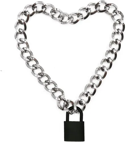 Vista 7 de Collar con candado de corazón, collar de metal con candado, gargantilla para hombres y mujeres con cerradura y llave A1