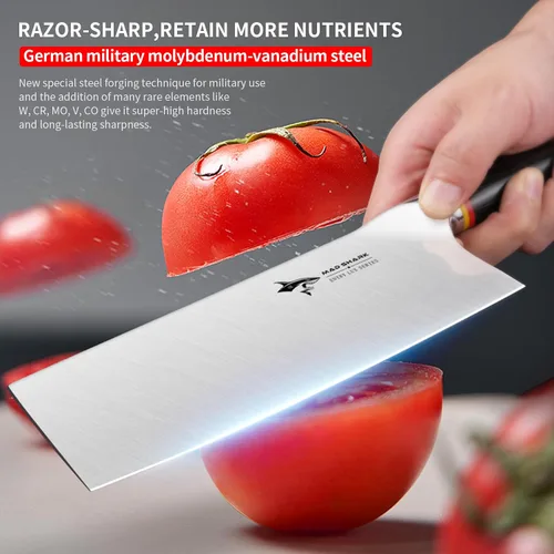 Vista 6 de MAD SHARK Cuchillo de cocina de 7 pulgadas, cuchillo profesional afilado para verduras, acero compuesto de grado militar alemán con mango