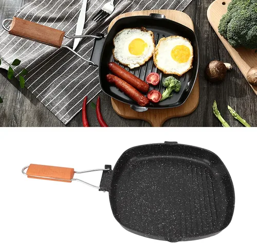 Vista 3 de Sartén de acero al carbono, sartén antiadherente con mango de haya plegable, sartén dividida reutilizable, sartén de ahorro de energía para el hogar
