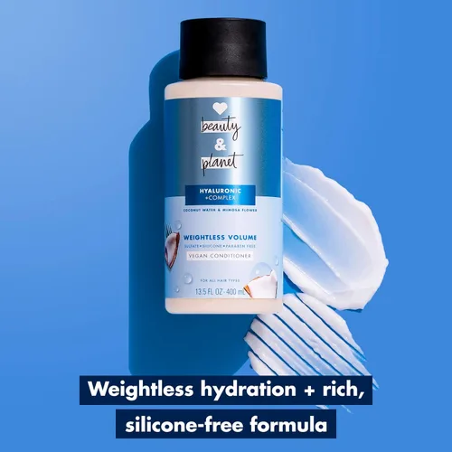 Vista 3 de Love Beauty and Planet Acondicionador de volumen sin peso con ácido hylaurónico agua de coco y flor de mimosa para el cuidado del cabello fino