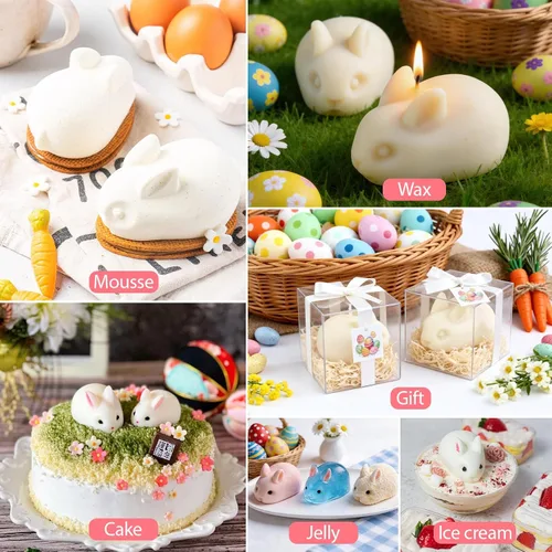 Vista 5 de MEMOVAN Molde de silicona 3D de conejo de Pascua con 6 cavidades, molde de silicona para conejo, conejo de Pascua, molde de chocolate para hornear