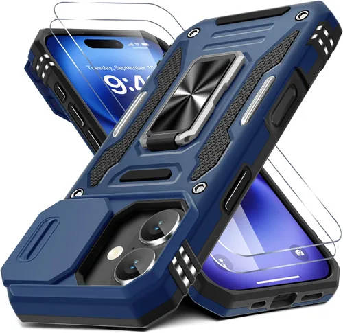 Vista 47 de DEERLAMN Funda para iPhone Air de 6.5 pulgadas con cubierta deslizante para cámara + protector de pantalla (2 paquetes), soporte de anillo giratorio