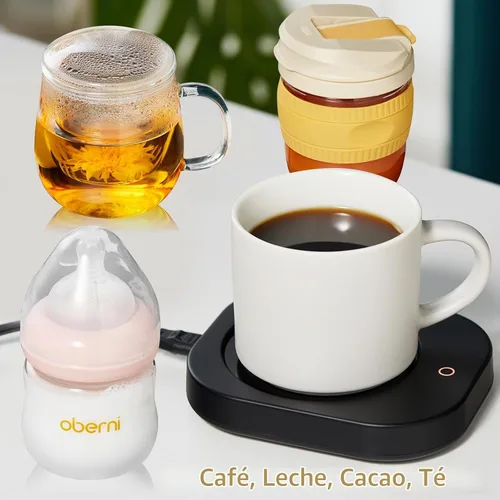 Vista 6 de Calentador de tazas con apagado automático de 4 horas, 3 ajustes de temperatura, calentador eléctrico rectangular negro esmerilado, panel de vidrio