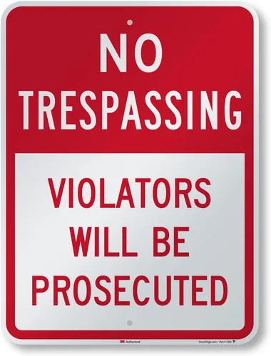 Vista 7 de SmartSign Letrero con texto en inglés "No Trespassing, Violators Will Be Prosecuted", aluminio reflectante de grado diamante 3M de 18 x 24 pulgadas