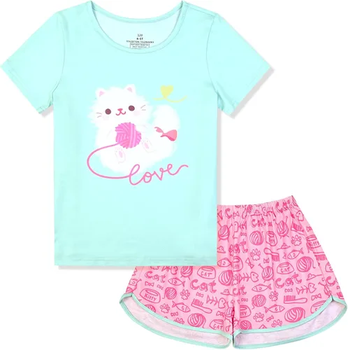 Vista 15 de QPANCY Pijamas de verano para niñas, conjuntos de pijamas de manga corta para dormir de verano