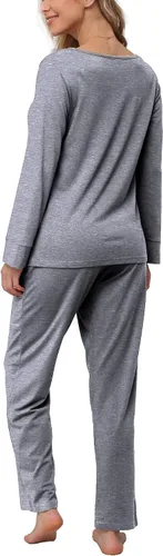 Vista 4 de POKWAI Conjunto de pijama para mujer, suave, cómodo, de manga larga, 2 piezas, con bolsillos