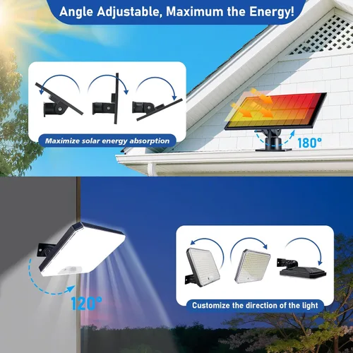 Vista 12 de Luces solares para exteriores, 226 luces LED con sensor de movimiento, iluminación solar del atardecer al amanecer con 3 modos, control remoto