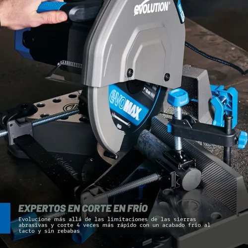 Vista 2 de Sierra de corte y medición EVOLUTION S14MCS de 14" Sierra de corte de acero en frío Motor y hoja inteligente EVOMAX +3500 cortes Cortes sin