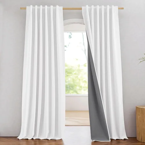 Vista 28 de NICETOWN Cortinas 100% opacas de 63 pulgadas de largo, 2 paneles de cortinas cortas con aislamiento térmico con forro para dormitorio, cortinas
