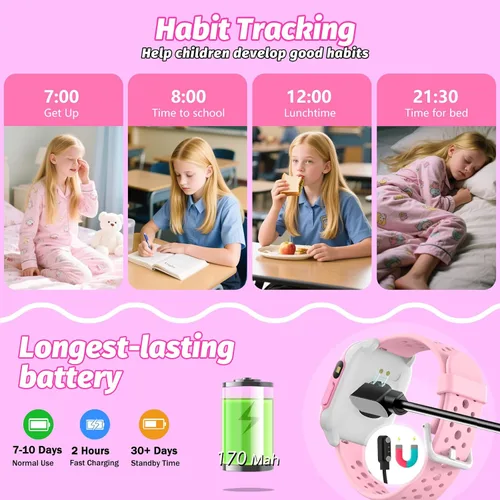 Vista 7 de Reloj para niños con 140 modos deportivos, rastreador de fitness para niños de 1.5 pulgadas, reloj inteligente para niñas, no requiere