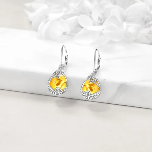 Vista 29 de Aretes colgantes con forma de lágrima de filigrana de piedra lunar de plata de ley 925 con cierre de palanca para mujer, regalos de joyería