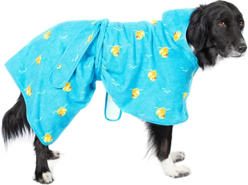Vista 9 de BARKBOX - Albornoz para perros, tamaño mediano Toalla de baño de microfibra de secado rápido, cierre de velcro y lazo envolvente, lavable a