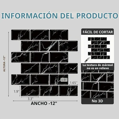 Vista 6 de URCOLOR 10 hojas de adhesivos para loseta en muro de cocina, azulejos autoadhesivos de 12 x 12 pulgadas estilo metro, para loseta en muro de cocina