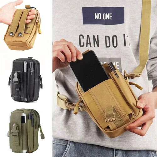 Vista 5 de Bolsa táctica para teléfono, bolsa para teléfono celular, bolsa multiusos para cinturón EDC, bolso de cinturón con soporte para funda para teléfono