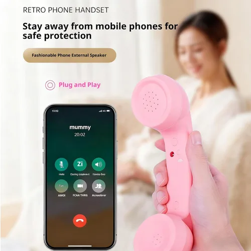 Vista 3 de Teléfono retro con cable, teléfono celular para iPhone, receptor de mango fijo estilo teléfono tipo C con micrófono, botón de respuesta, práctico