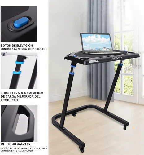 Vista 3 de ThinkRider Escritorio ajustable para bicicleta – Carrito de computadora portátil con ruedas para bicicleta o entrenador estacionario – Ejercicio