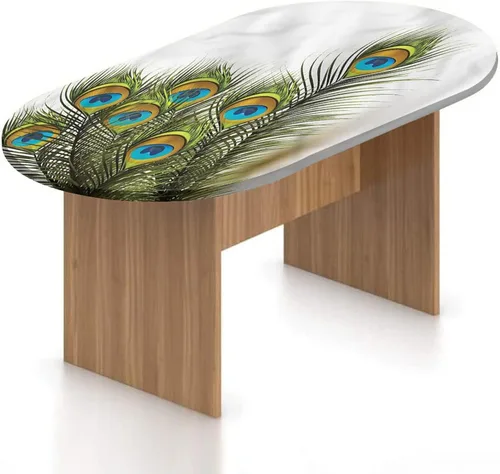 Vista 17 de XISUNYA Mantel ovalado ajustable de poliéster elástico de pavo real, con estampado de fotos y plumas coloridas, se adapta a mesas ovaladas de hasta