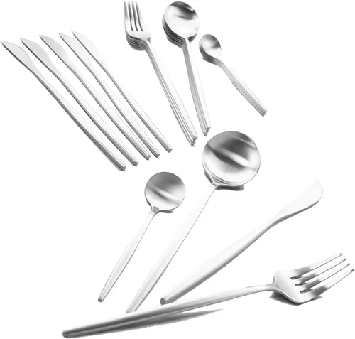 Vista 13 de JASHII Juego de cubiertos de acero inoxidable de 24 piezas, juego de cubiertos de servicio para 6, utensilios para cocina, aptos para lavavajillas