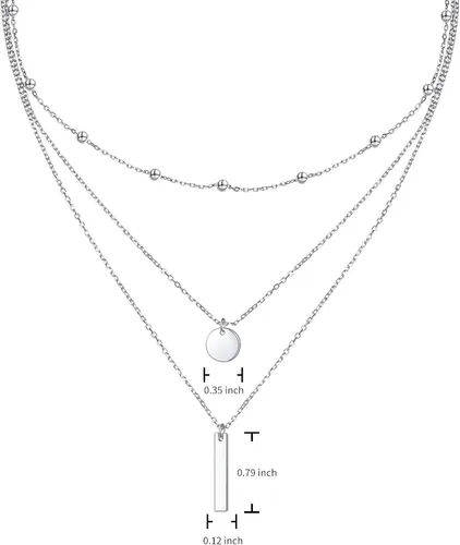 Vista 5 de DAOCHONG Collar con colgante de cadena larga triple multicapa de plata esterlina S925 para mujer