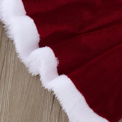 Vista 6 de AMIMOJY Trajes peludos de Navidad para niñas pequeñas, con cuello redondo, sin botones, con gorro de Papá Noel, conjunto de cinturón con leggings