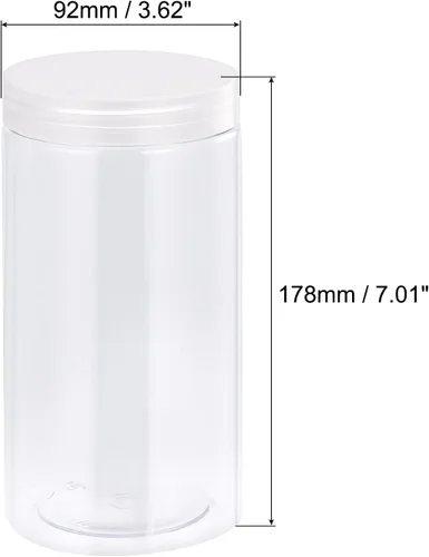 Vista 2 de uxcell Tarros redondos de plástico con tapa superior de rosca transparente, recipientes vacíos transparentes de boca ancha de 34 onzas