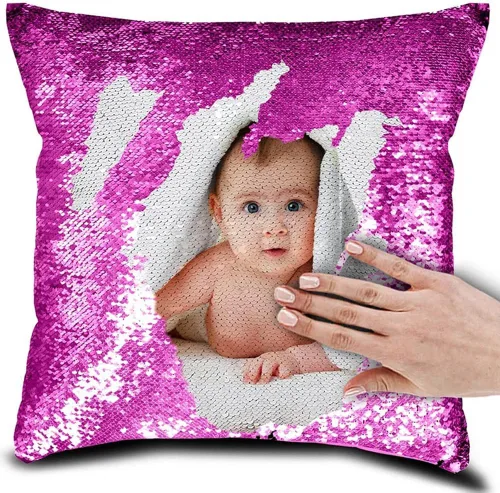 Vista 10 de Funda de almohada mágica reversible personalizada, diseño de fotos de lentejuelas, impresión de un solo lado, funda de almohada para fotos