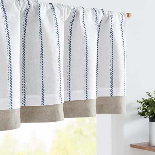 Vista 14 de jinchan Cenefa de Lino a Rayas para Ventanas de 16 Pulgadas Cortinas Opacas para Ventana Pequeña Estilo Granja Cenefa de Doble Capa para Sala
