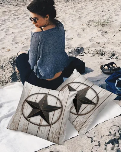 Vista 7 de Fundas de almohada impermeables para exteriores para muebles de patio, diseño de estrellas de granero del oeste de Texas, fundas de almohada