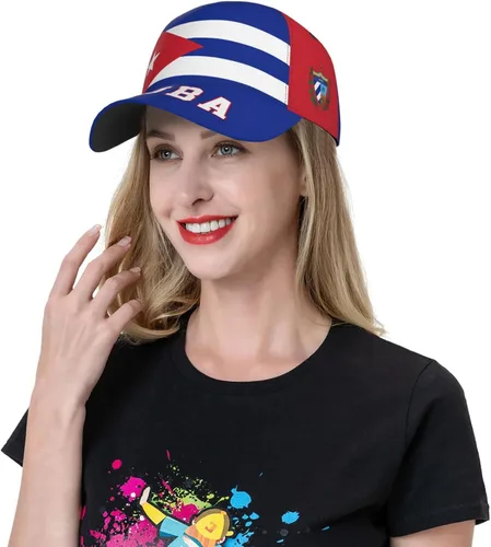 Vista 7 de Gorra de béisbol cubana con la bandera de Cuba, gorra de fútbol con impresión completa para adultos, color negro, Negro
