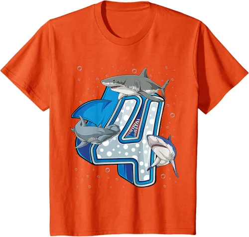 Vista 31 de Camiseta de 4.º cumpleaños para niños de 4 años con diseño de tiburón oceánico Negro