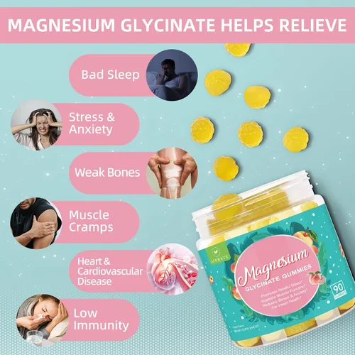 Vista 3 de 90 Count Magnesium Glycinate Gummies 600 mg - Sugar Free Magnesium Supplement for Adults with Glycinate & Malate, L-Theanine, Ashwagandha, Zinc