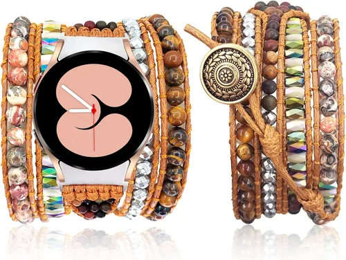 Vista 7 de Correa de reloj boho hecha a mano para Samsung Galaxy con piedras naturales y cuentas pulsera de cuentas