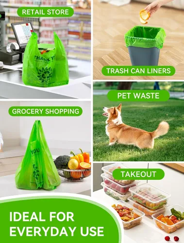 Vista 7 de [500 por caja] Bolsas reciclables compostables reutilizables biodegradables para camisetas Bolsas de compras de comestibles Bolsas de plástico