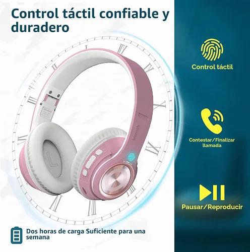 Vista 3 de Riwbox TX8 - Auriculares Bluetooth para colocar sobre la oreja, estéreo de alta fidelidad, con control táctil y micrófono, orejeras suaves