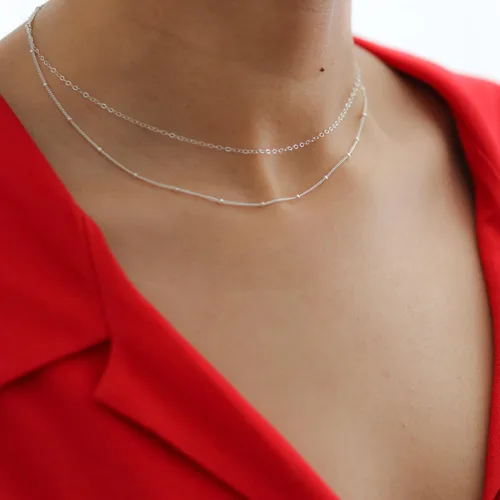 Vista 4 de Collares en capas para mujer, modernos collares en capas de oro de 14 quilates para mujeres, collares de cadena de oro de moda, joyería