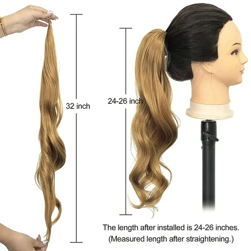 Vista 6 de Chicmoi Extensión de Cola de Caballo Negra de 32 Pulgadas Flexible, Envolvente, Extensiones de Cabello Ondulado Largo para Mujeres y Niñas, Cabello