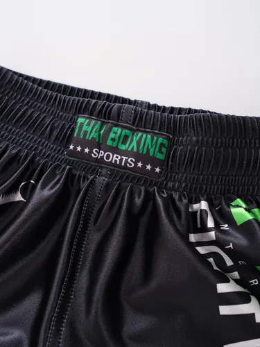 Vista 5 de Hansber Pantalones cortos de Muay Thai para niños, para boxeo, kickboxing, artes marciales mixtas, pantalones cortos deportivos de entrenamiento