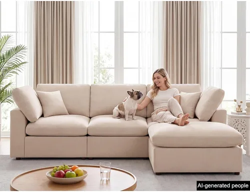 Vista 7 de Sofás modulares de nube seccionales para sala de estar, sofá modular grande con otomana, sofá de 3 plazas en forma de L con almohada, color beige