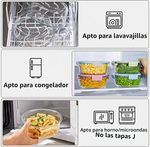 Vista 3 de 8 piezas de recipientes redondos de vidrio con tapas herméticas, juego de recipientes de almacenamiento de vidrio de 4 tazas, recipientes
