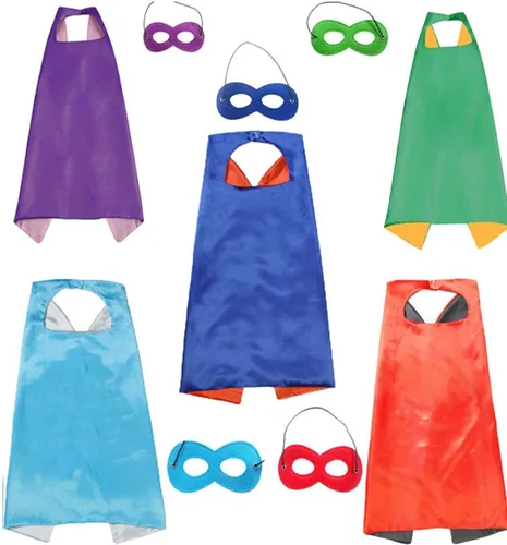 Vista 3 de Capas y máscara de héroe para niños, juegos de rol, disfraces de Halloween, fiesta de cumpleaños Rosa negra