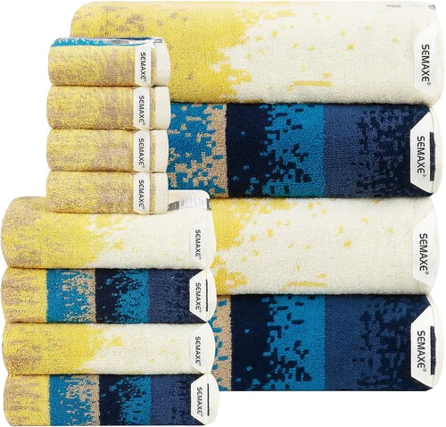 Vista 19 de SEMAXE Juego de toallas de baño familiar de 12 piezas - 100% algodón, 4 toallas de baño, 4 toallas de mano, 4 paños, ultrasuave y súper absorbente