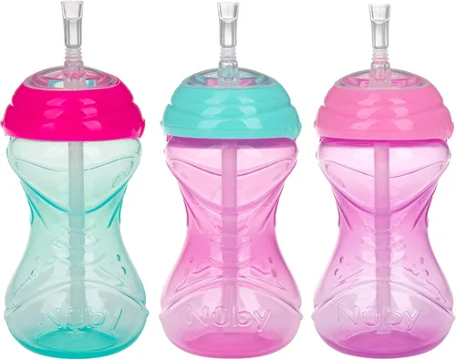 Vista 9 de Nuby Vaso de 3 Piezas Antiderrames de Fácil Agarre con Popote Flexible, Función Clik It Lock, Neutro, 10 Onzas