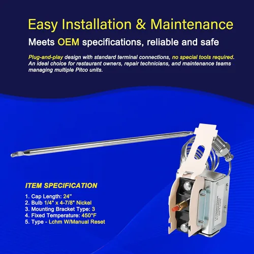 Vista 6 de Interruptor de límite alto PP10084 de repuesto para freidora Pitco – Corte de temperatura de seguridad de 435 °F, apto para los modelos de freidora