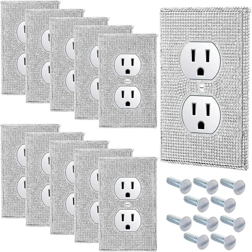 Vista 8 de Kathfly 10 fundas de enchufe de diamantes de imitación rosas, placas de pared decorativas brillantes para enchufes eléctricos, cubiertas de enchufe