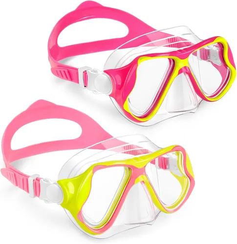 Vista 14 de Freela Paquete de 2 gafas de natación para niños y niñas de 3 a 14 años, lente de vidrio templado de 180° HD con cubierta de nariz para piscina