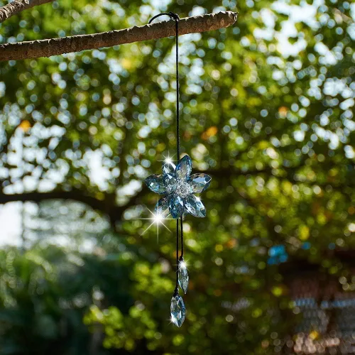 Vista 4 de Accesorio de pendiente decorativo, diseño de flor de cristal, para espejo retrovisor de vehículo, Azul