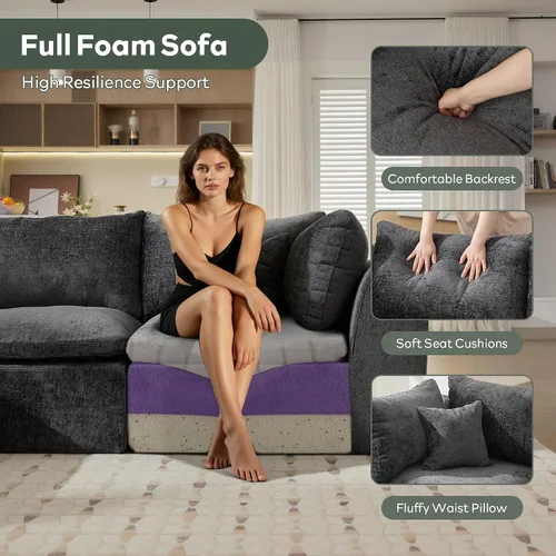 Vista 6 de STHOUYN Sofás de Nube Modernos Extragrandes de 145" para Sala de Estar, Sofá Seccional Modular Grande de 7 Asientos, Sofá Seccional Convertible Gris