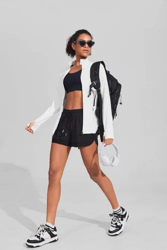 Vista 4 de PINSPARK Chaquetas atléticas para mujer, chaqueta de entrenamiento ajustada con cremallera completa, para correr, gimnasio, yoga, deportes, tops