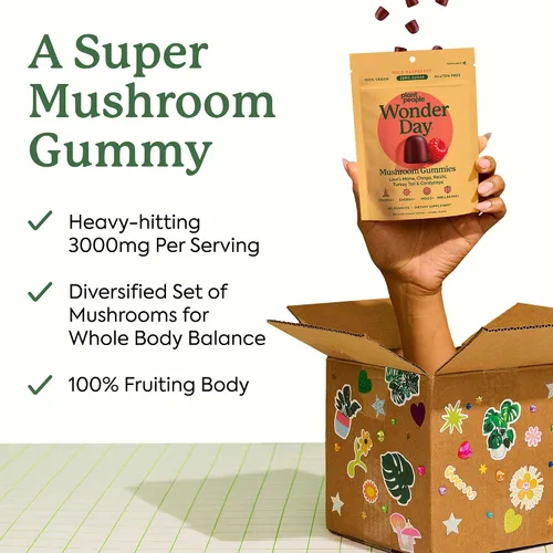 Vista 2 de Plant People WonderDay - Gomitas de hongos, melena de león, Cordyceps, suplemento de hongo Chaga para apoyar el sistema inmunológico, desestresar