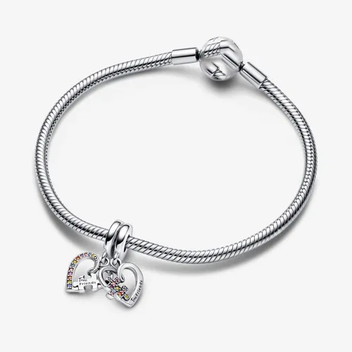 Vista 4 de Bellestory - Pulsera de plata de ley con forma de rompecabezas dividida y corazones para mujeres europeas Metal no conocido